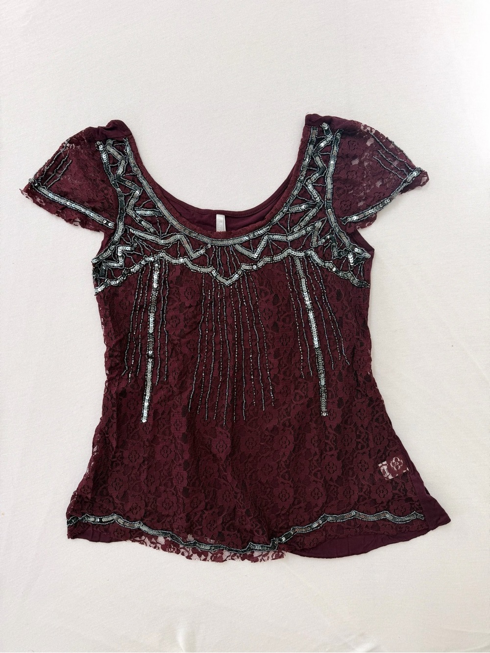 Beaded Sequin Lace Top By Vanity — Sheer Embellished Dark Fairy Blouse Small